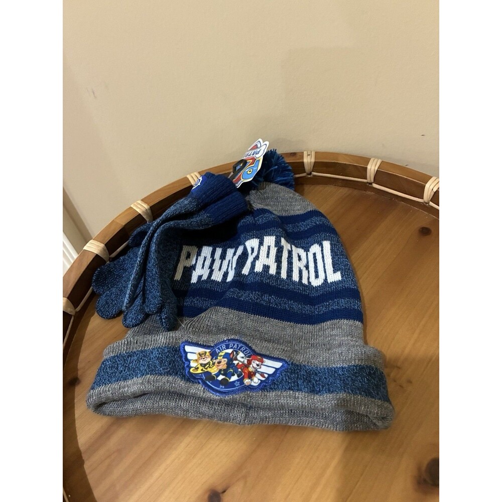 Paw Patrol Boys Blue  Stripe Beanie Gloves Set boys 4-7 NWT